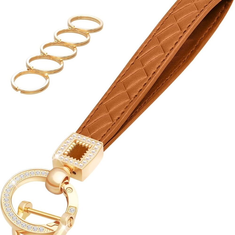 Microfiber Leather Wristlet Keychain,Wrist Keychain Car Key Chain with 5 Key Rin